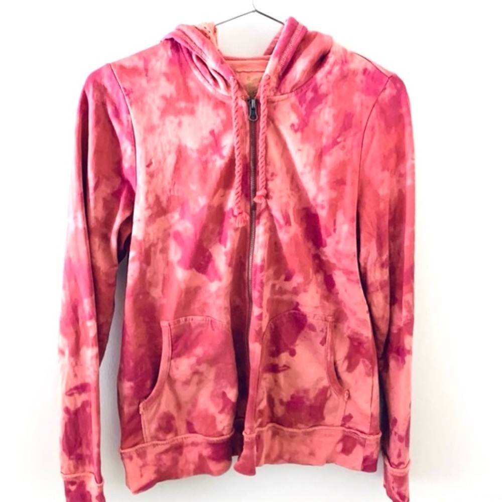 RUFF HEWN Cotton Zip Up Hoody Pink Tie Dye, pink and peach